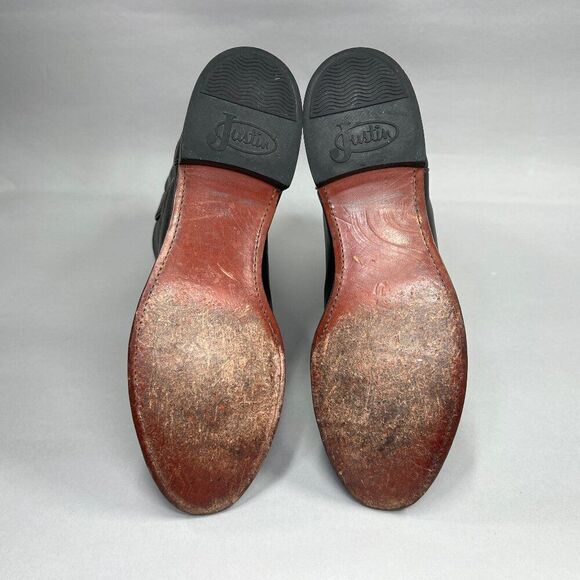 Justin Men's Size 10D Jackson Black Leather 10" Roper Cowboy Boots - Picture 9 of 12